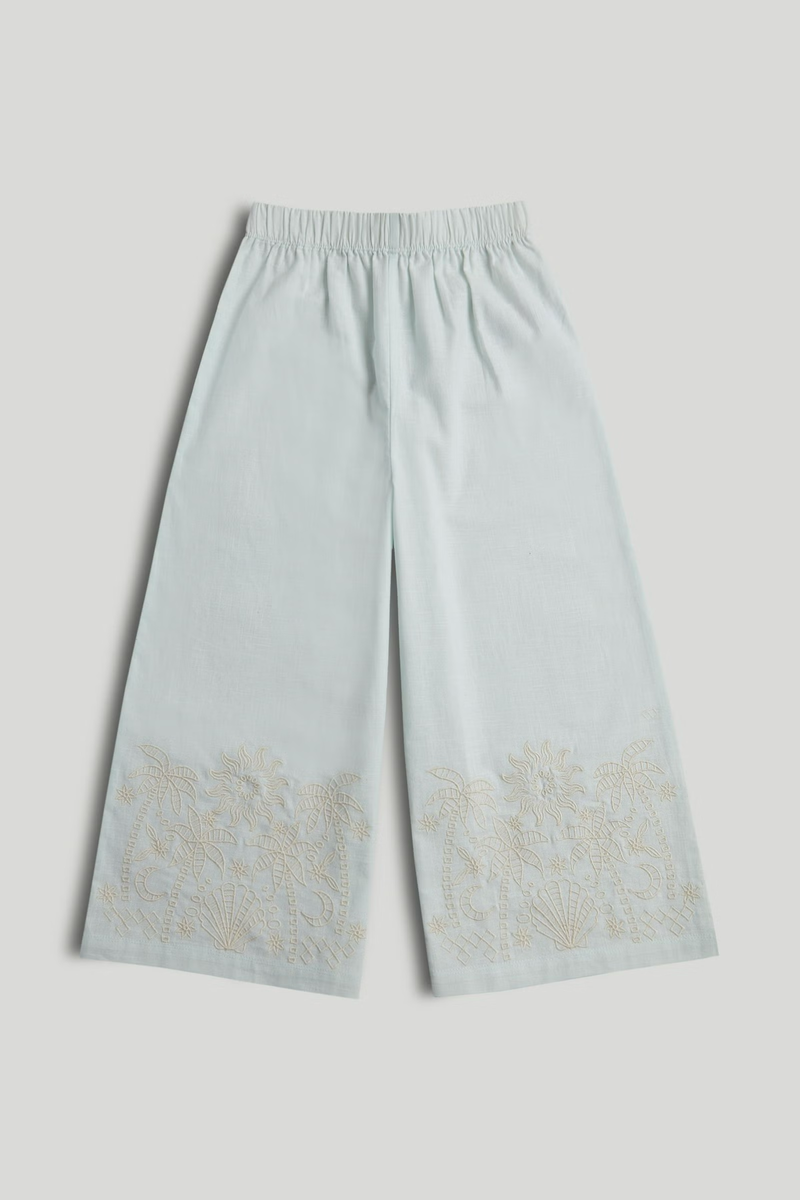 Pantalón Wide Leg Bordado Azul