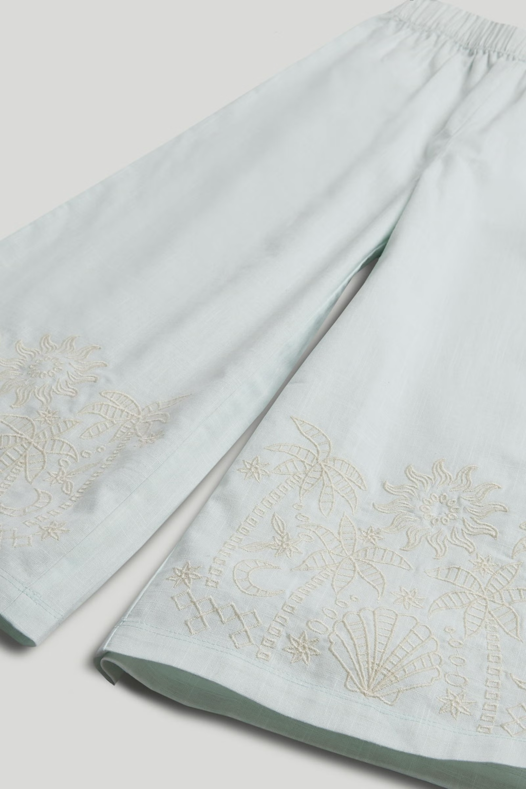Pantalón Wide Leg Bordado Azul